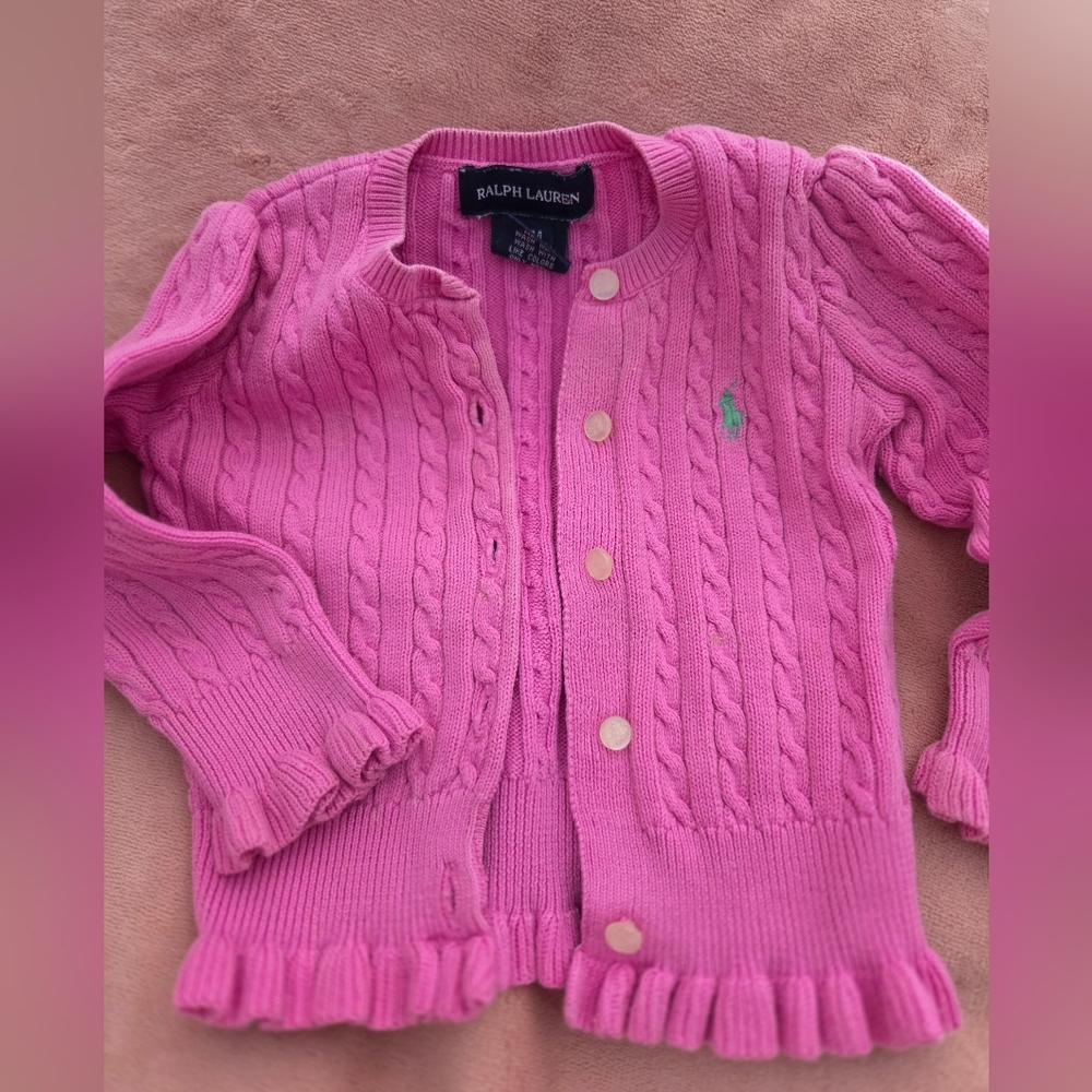 Ralph Lauren Pink Cable Knit Toddler Cardigan